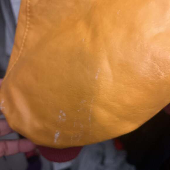 DeLong 80’s Howard Varsity Jacket Red & Mustard Wool Leather - Picture 4 of 6